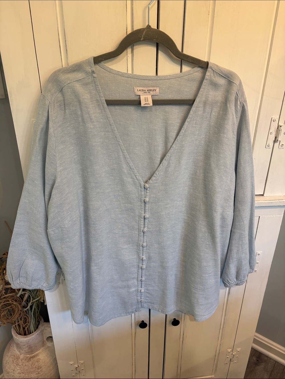 Laura Ashley Soft Light Blue V-Neck Button-Front Blouse